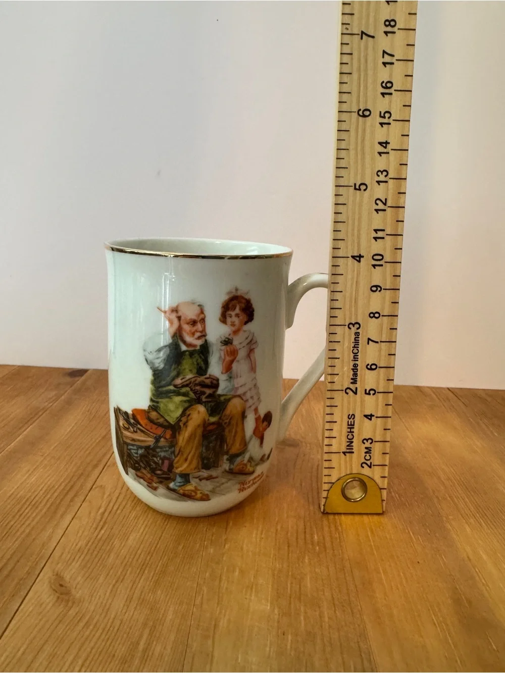 White Ceramic Mug with Vintage Illustration - White